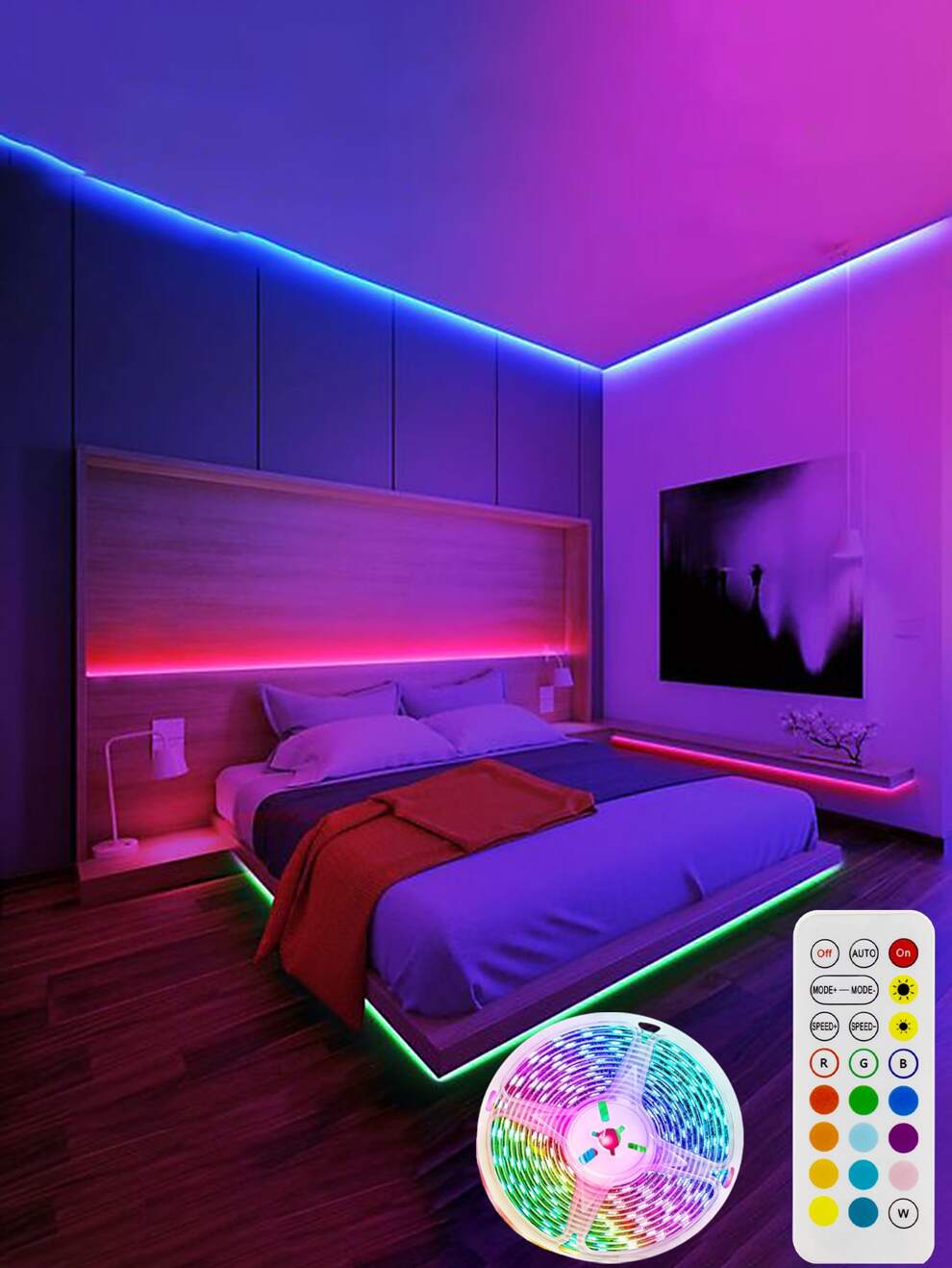 1pc Copper Led Strip Light, Minimalist 30/60/90/150 Led 1/2/3/5M RGB LED Remote Control Strip Light For Home