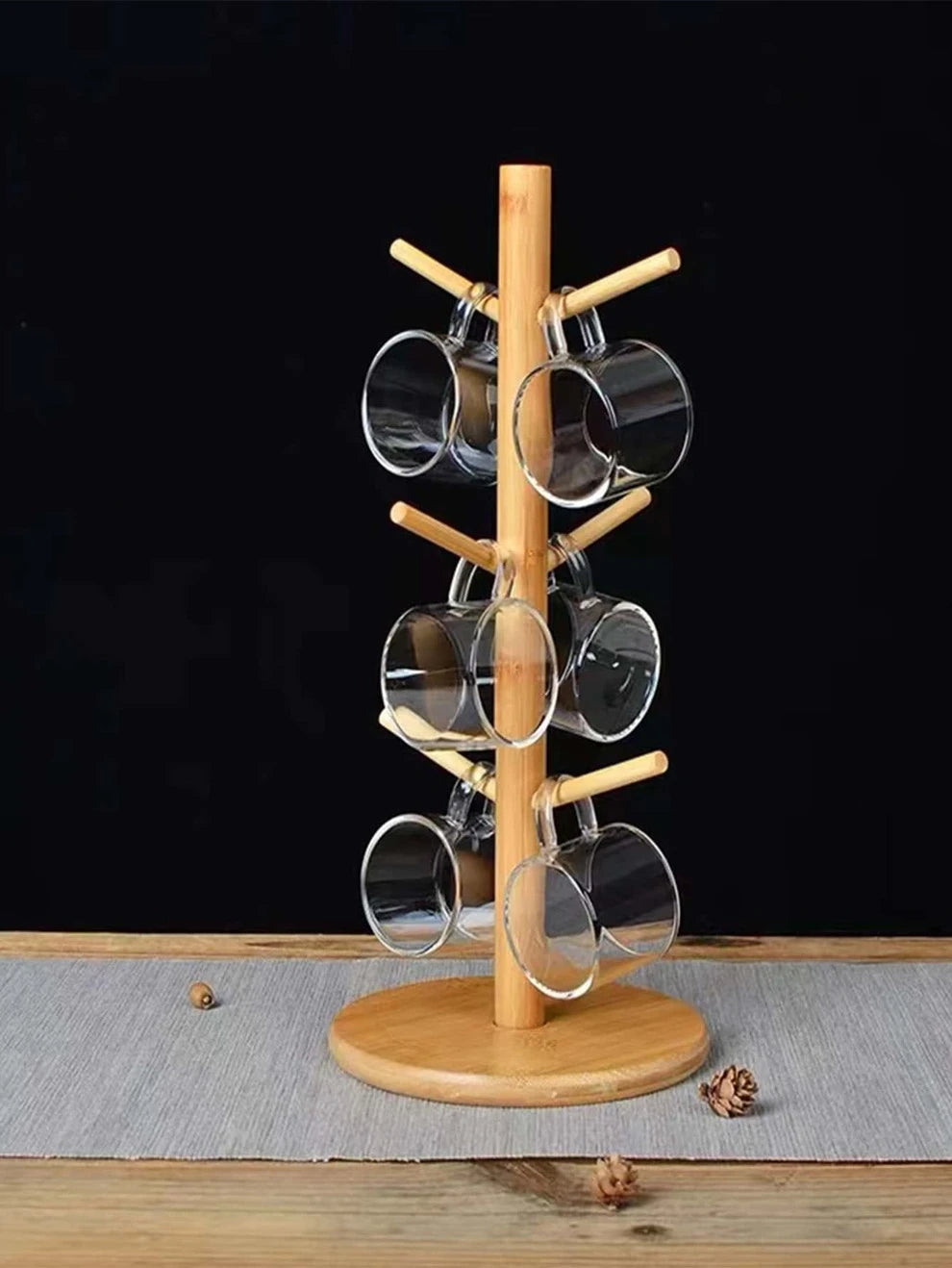 1pc Bamboo Cup Storage Rack. Creative Tree Shaped Cup Holder For Kitchen