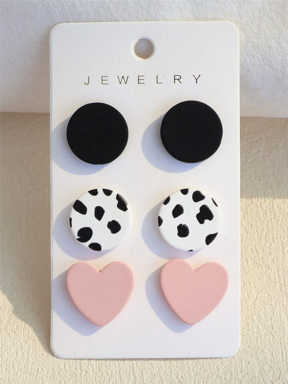 3pairs/set Heart & Round Stud Earrings