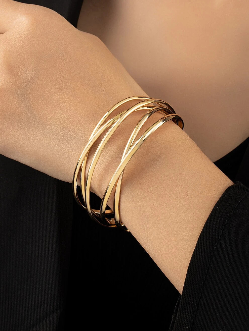 1pc Minimalist Yellow Crossed Layered Cuff Bangle For Women For Daily Decoration Commuting