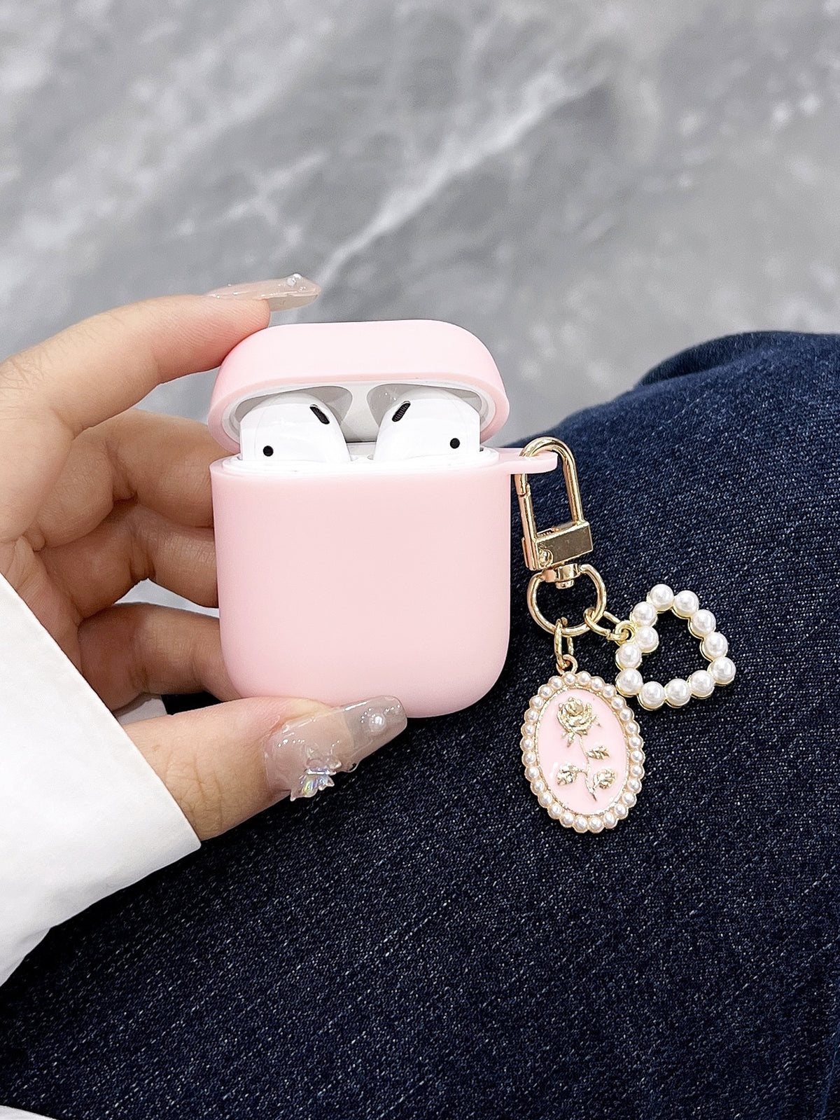 Flower Decor Faux Pearl Pendant Tpu Shockproof Earphone Protective Case For AirPods1/2 AirPods Pro