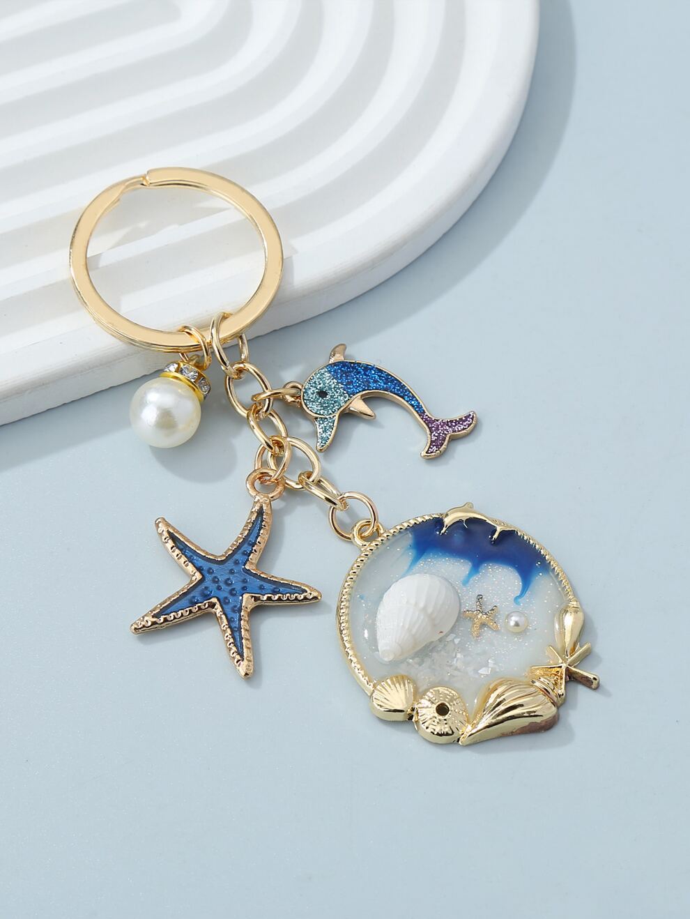 Boho Ocean Collection Shell, Starfish, Dolphin, Pearl Keychain, Bag Charm