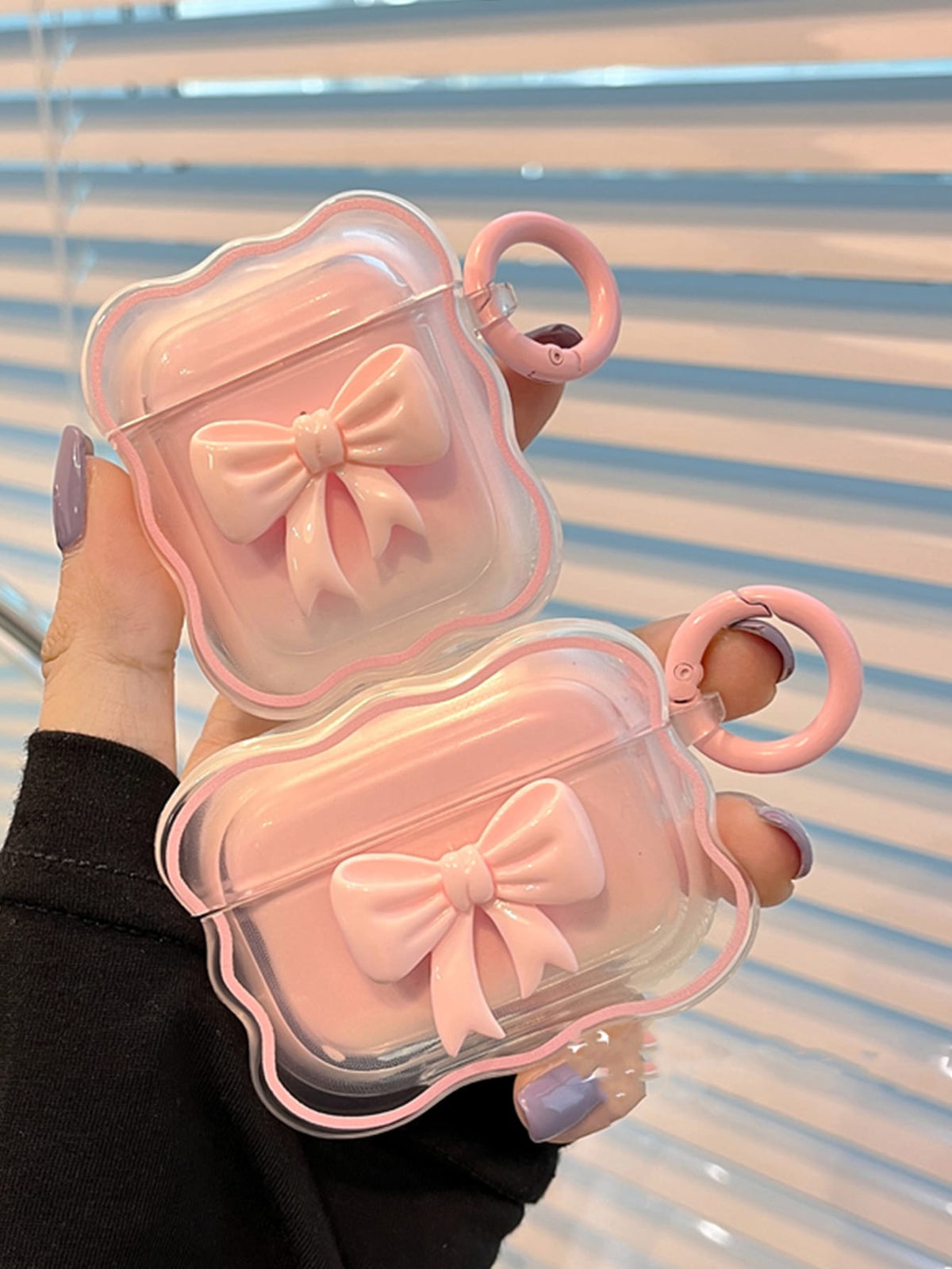 Pink 1pc 3D Bow Decor Clear Case Compatible With AirPods Compatible With Airpods1/2 AirPods Pro Kawaii