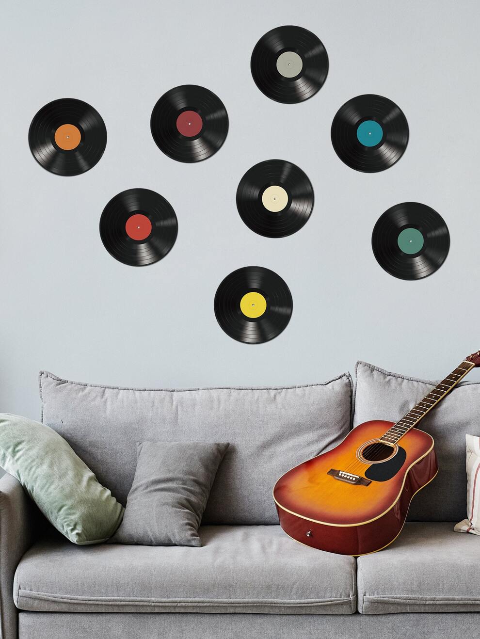 8pcs/set PVC Wall Sticker, Modernist Music Disc Design Wall Decal For Home