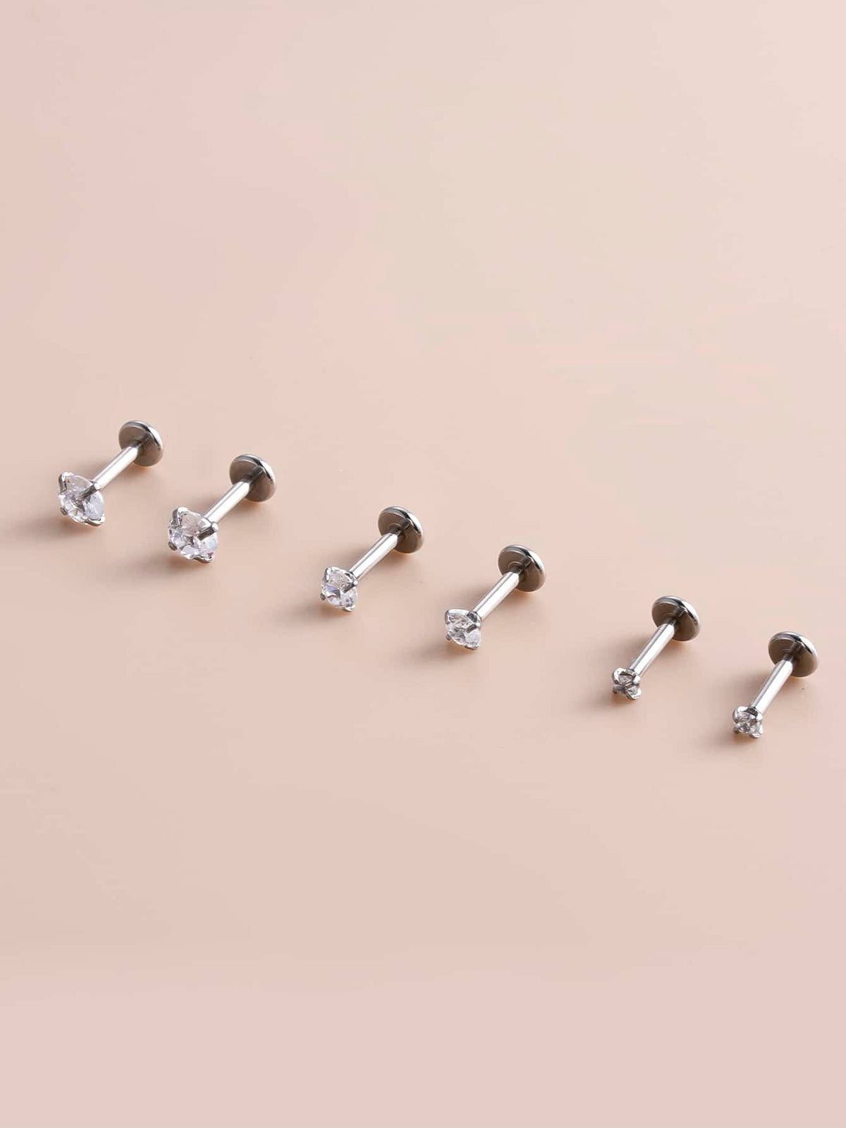 6pcs/set Cubic Zirconia Decor Stud Earrings