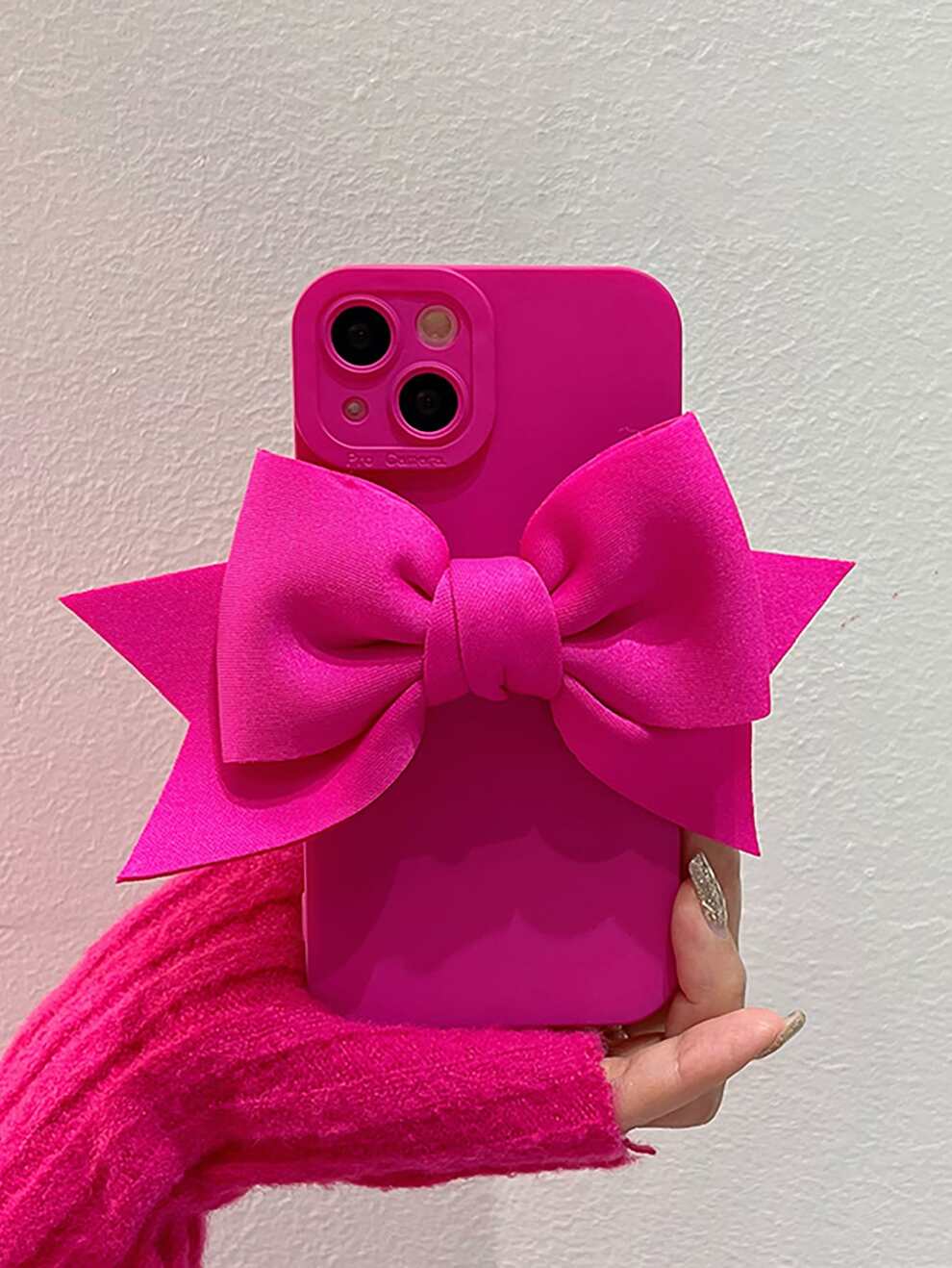 Pink Neon Bow-Knot Decor Phone Case Kawaii