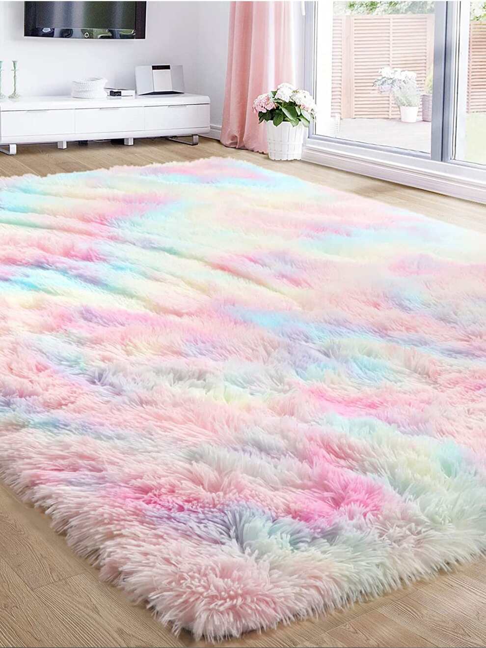 1Piece Rainbow Plush Soft Children's Carpet For Bedroom Soft Furry Carpets Living Room Kids Baby Room Nursery Playroom Cute Room Decor Area Rug