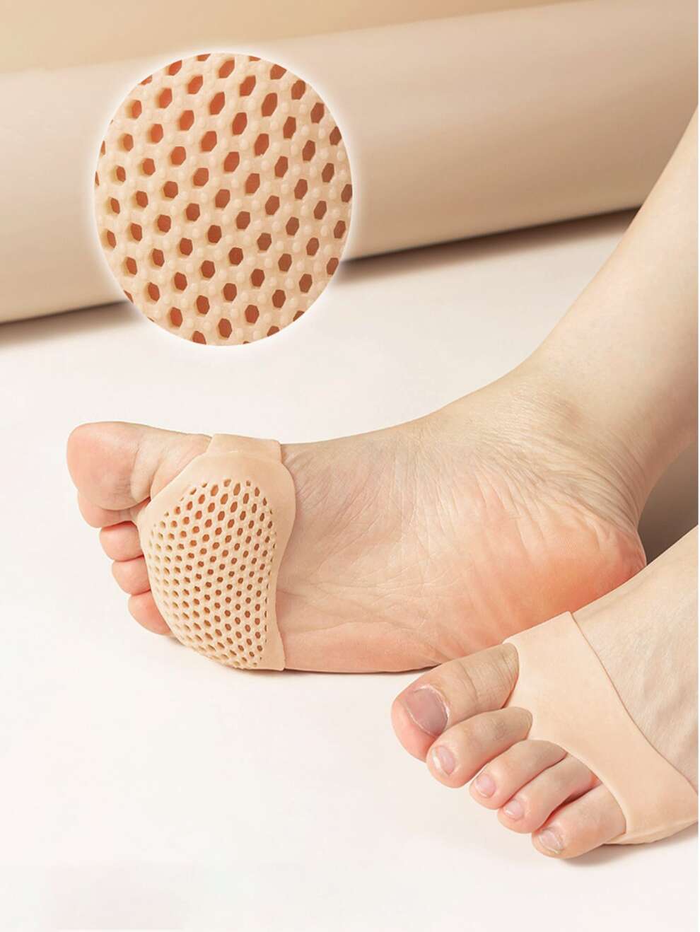 1pair Non-slip Breathable Shoe Forefoot Pads, Apricot Silicone Unisex Accessories For Shoes