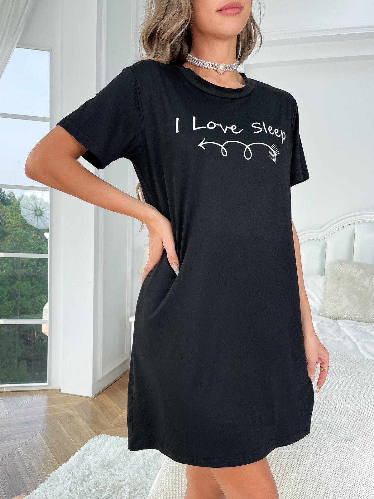 Slogan Graphic Pajama Nightdress