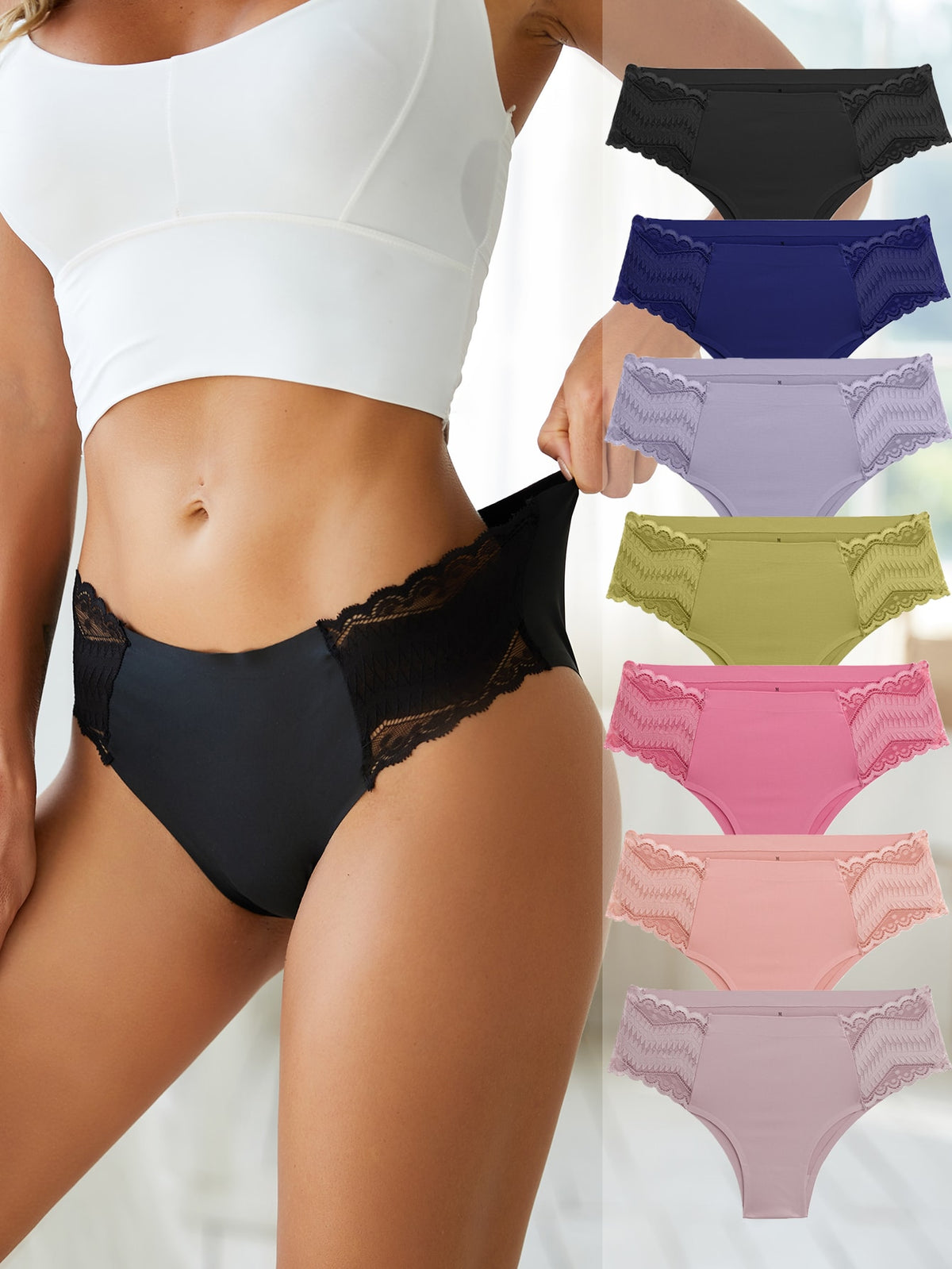 FINETOO 7pcs Contrast Lace Panty