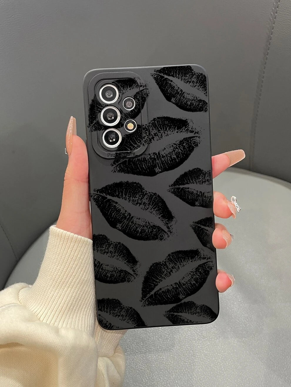 1pc TPU Matte Eye & Lips Printed Black Phone Case Compatible With Apple, Samsung, Xiaomi, Redmi, Oppo Phones