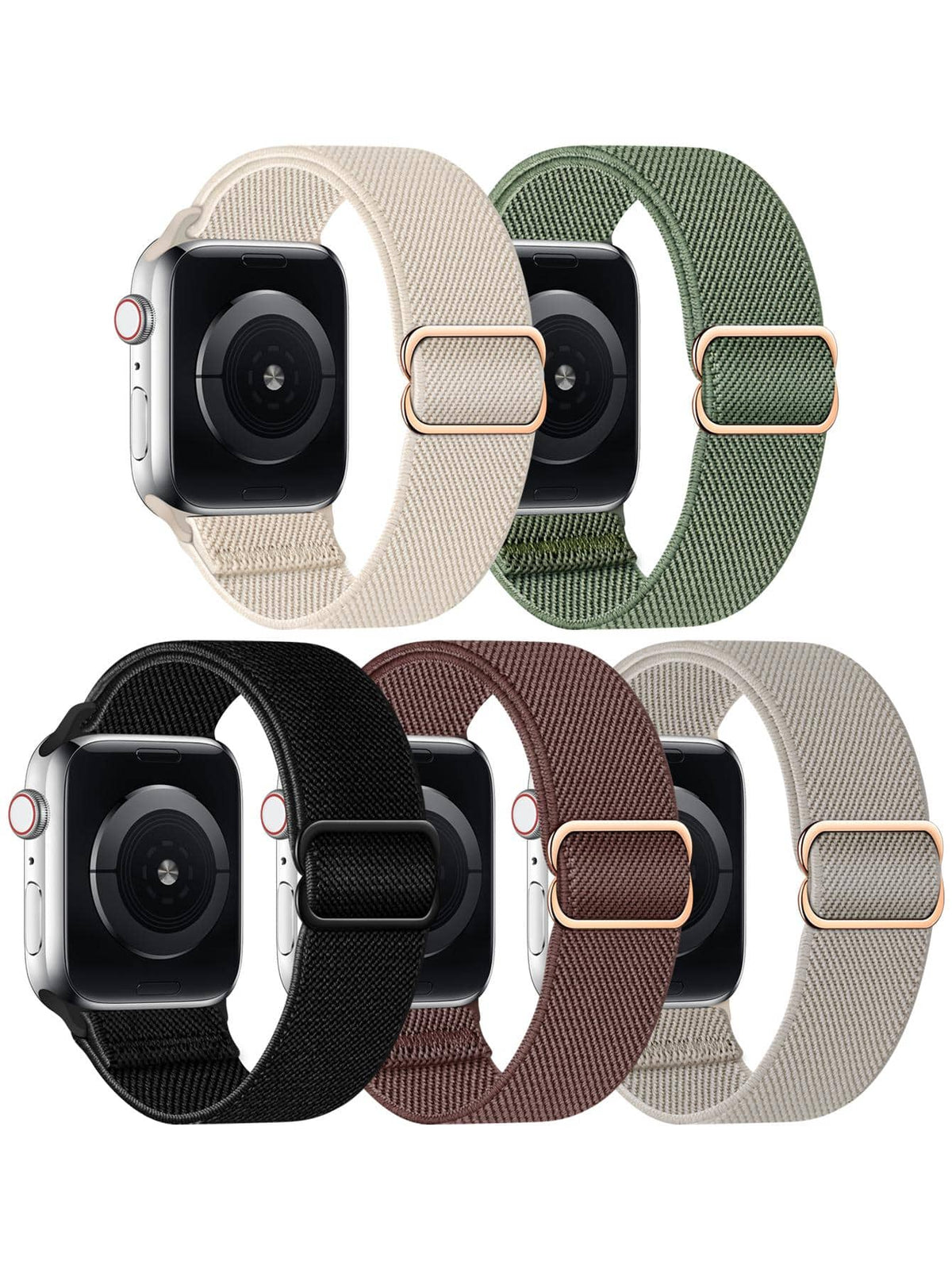 5pcs/Set Braided Stretchy Nylon Sport Solo Loop Compatible With Apple Watch Band Xiaomi, HUAWEI, Fitbit Versa 2 1, Samsung Galaxy Watch, 20MM 22MM 38mm 40mm 41mm 42mm 44mm 45mm 49mm For Women Men, Nyl