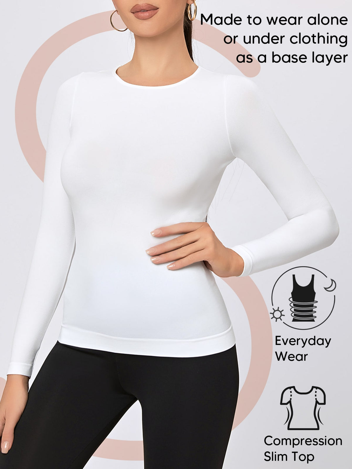 A Women's Long Sleeve Underwear Top For Women Crewneck Shirts Lightweight Base Layer Slim Fit Tops,Suitable For Base Layering