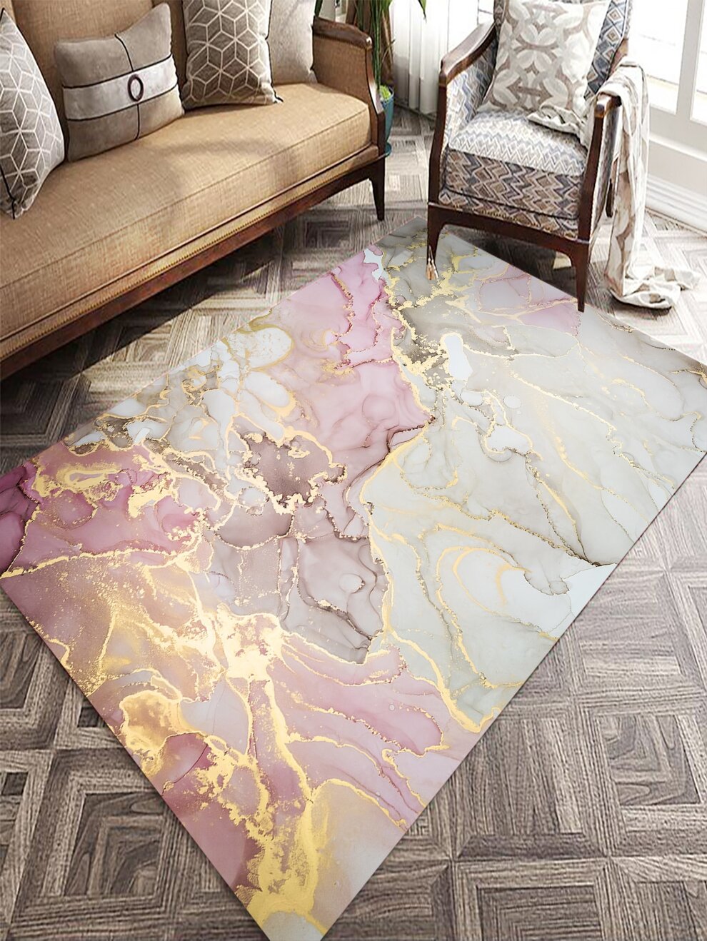 1pc Marble Pattern Rug, Modern Polyester Floor Carpet For Home