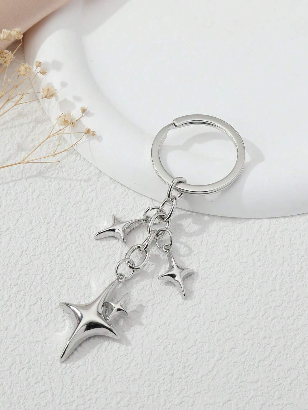 Street High-End Square Star Shaped Keychain With Silver-Tone Alloy And Car Logo Print