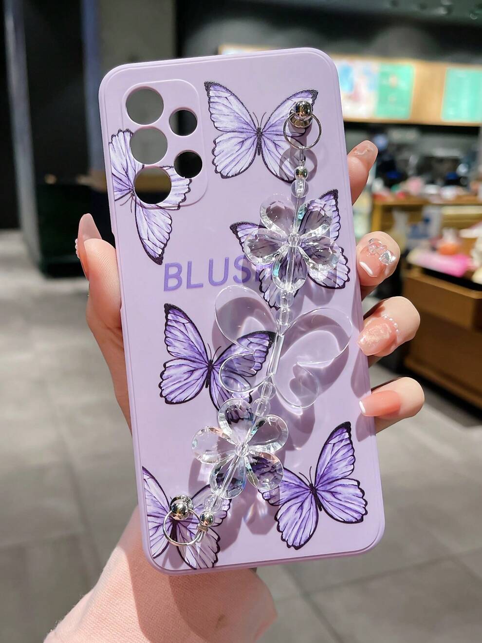 Butterfly Pattern Anti-fall Phone Case With Hand Strap Compatible With iPhone15/15Plus/15Pro/15Promax