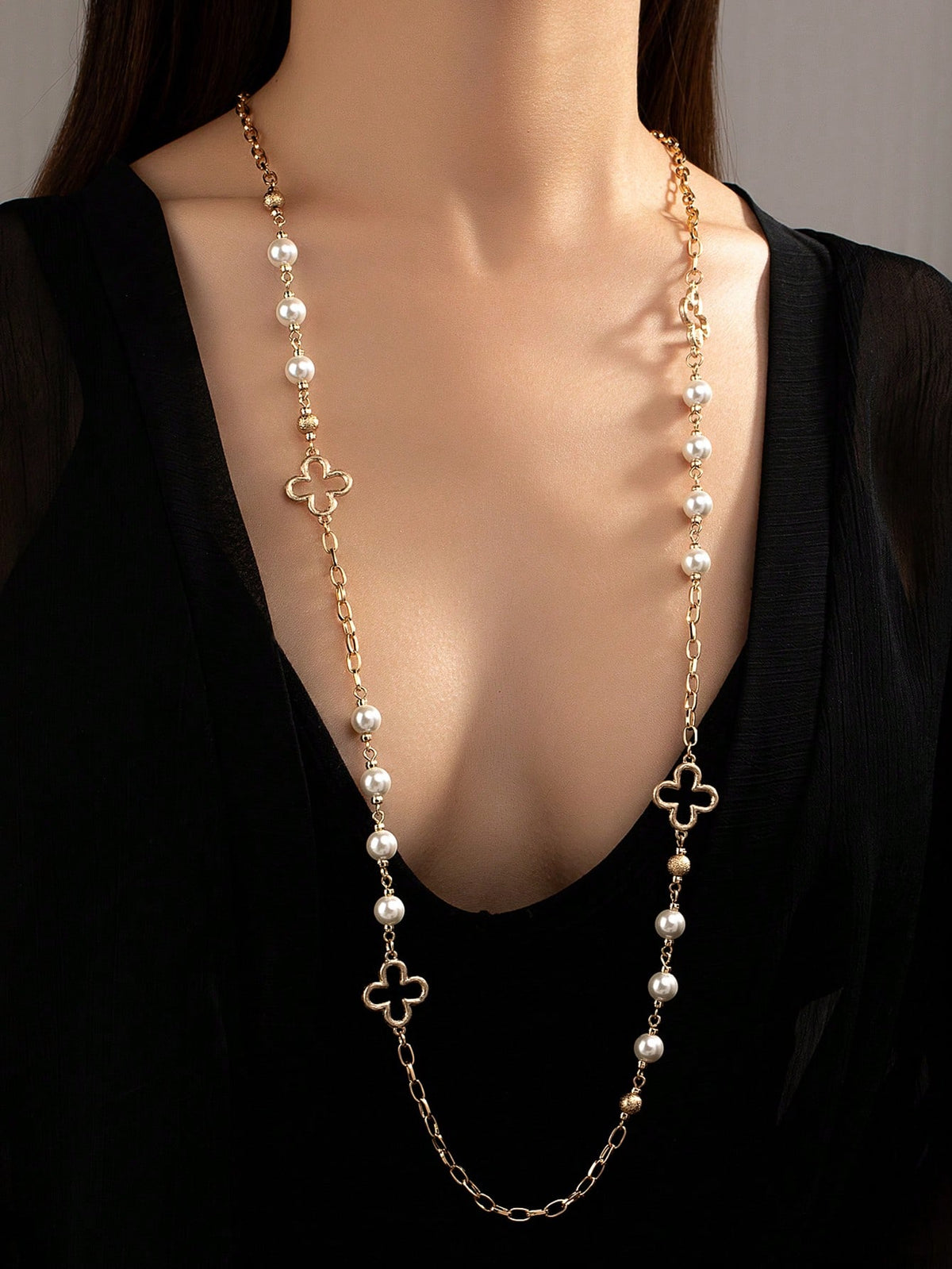 Faux Pearl Decor Long Necklace