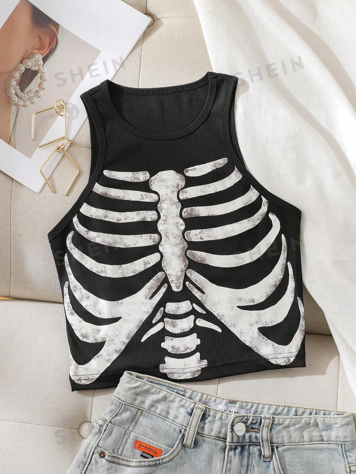 SHEIN ICON Skeleton Print Tank Top