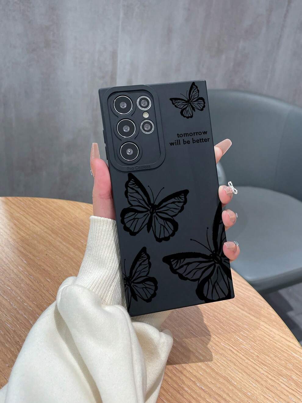 1pc Matte TPU Eye Shaped Black Butterflies Pattern Printed Phone Case, Compatible With Apple, Samsung, Xiaomi, Redmi, OPPO