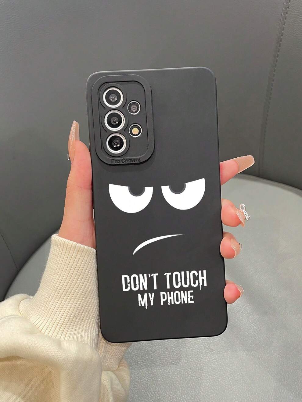 1pc TPU Frosted Eye-Shaped Black Phone Case With Letter Print Designed Compatible With Apple, Samsung, Xiaomi, Redmi, OPPO Phones