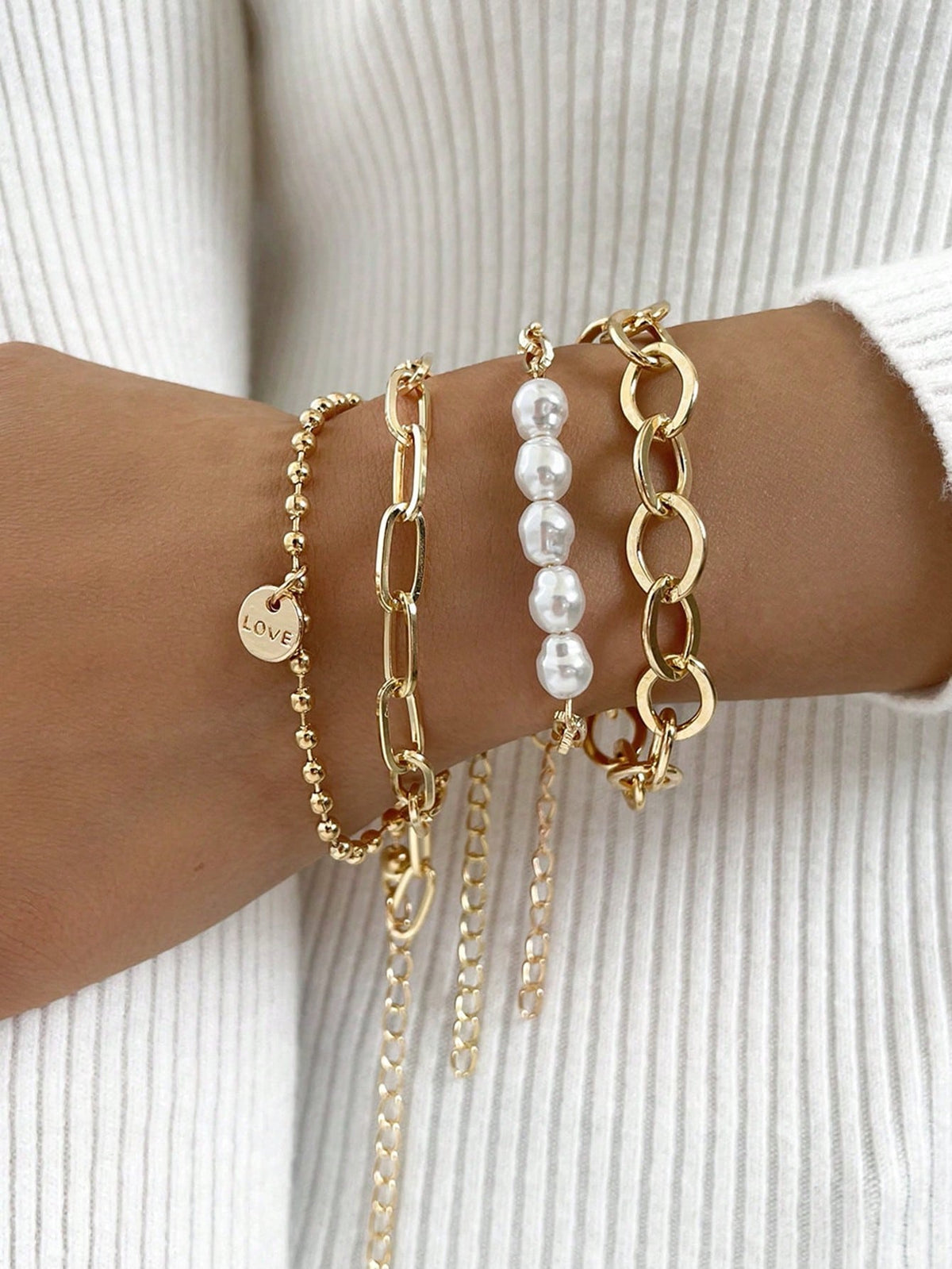 2pcs European And American Style Fashion Pearl-Like Chain Bracelet