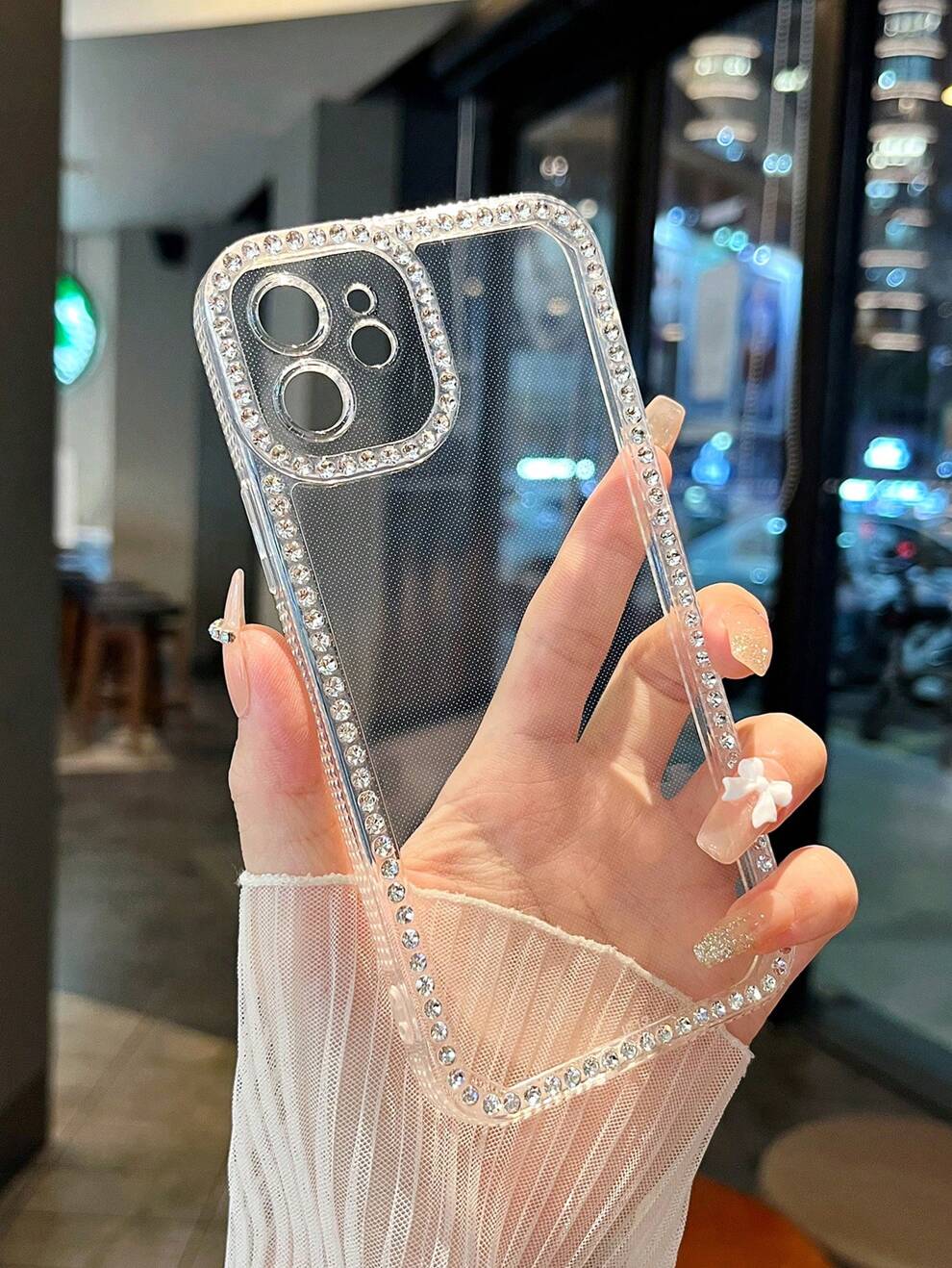 Rhinestone Decor Clear Phone Case Compatible With iPhone15/15Plus/15Pro/15Promax