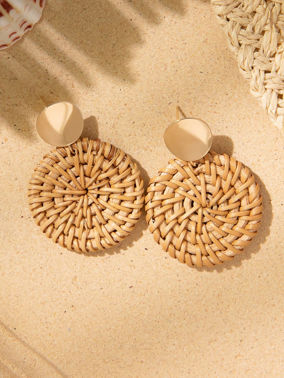 Geometric Rattan Design Drop Earrings