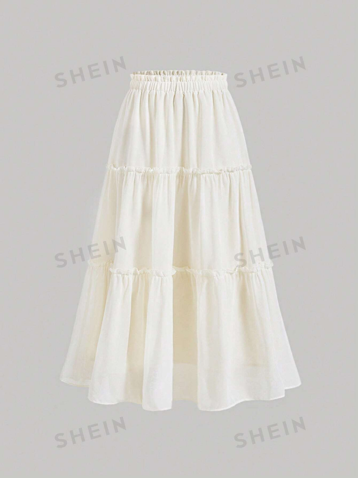 SHEIN MOD Ladies' Dark Blue Solid Color Frill Hem Summer Chiffon Skirt