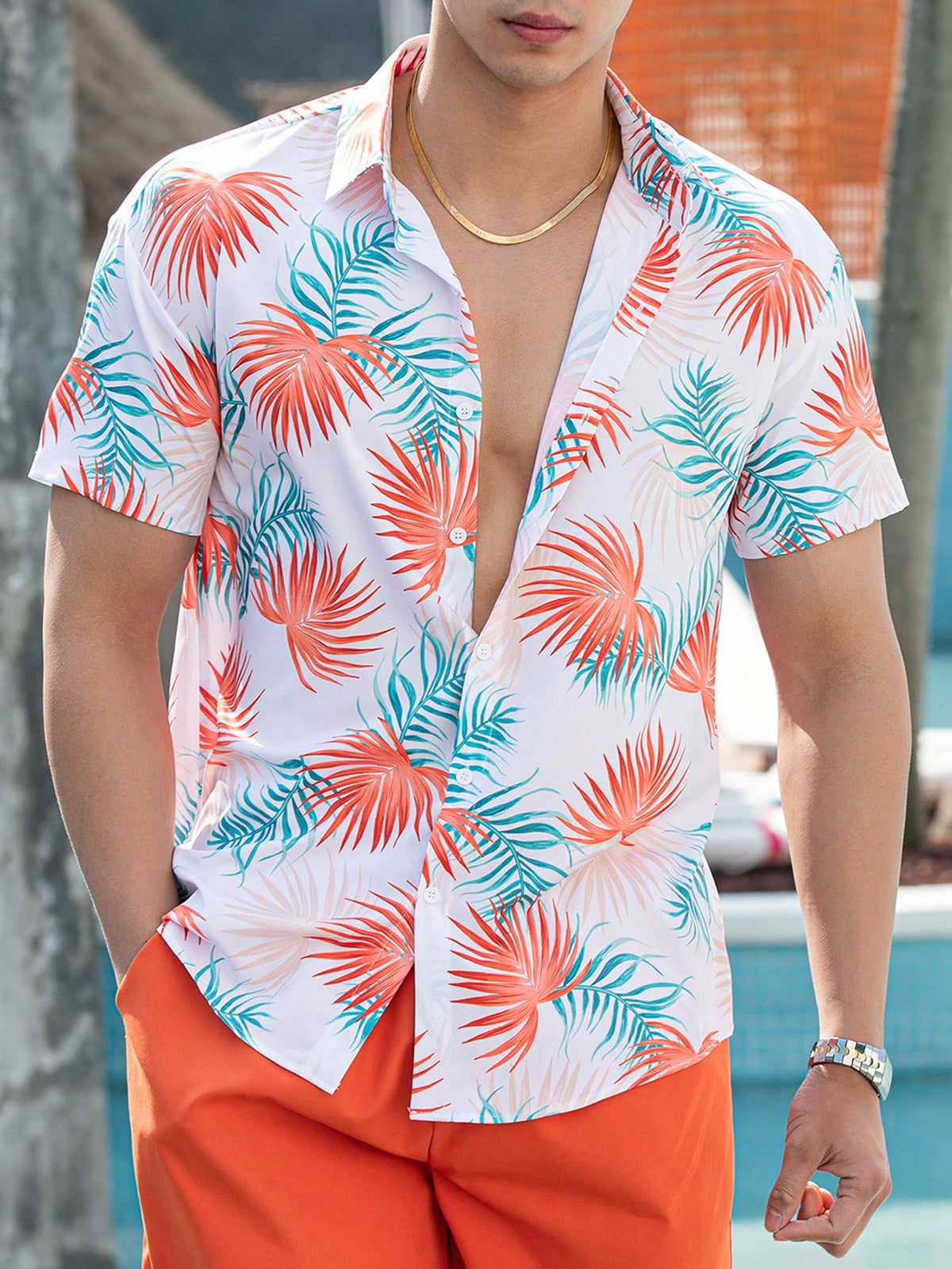 Manfinity RSRT Men Tropical Print Hawaiian Shirt