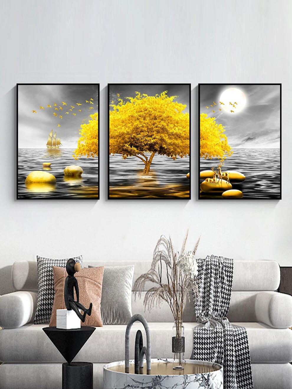 3pcs Tree Pattern Wall Sticker, Modern Polyester Self Adhesive Wall Art Decal, For Home Decor