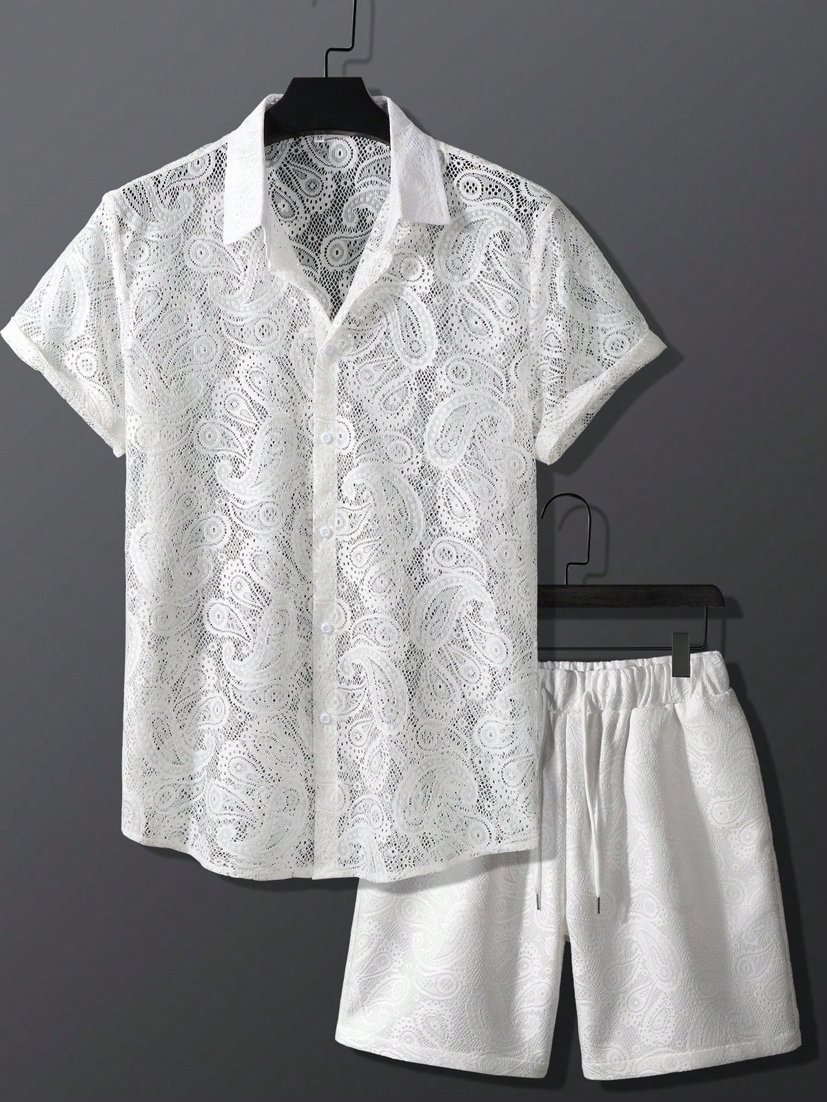 Manfinity RSRT Men Paisley Pattern Lace Shirt & Drawstring Waist Shorts