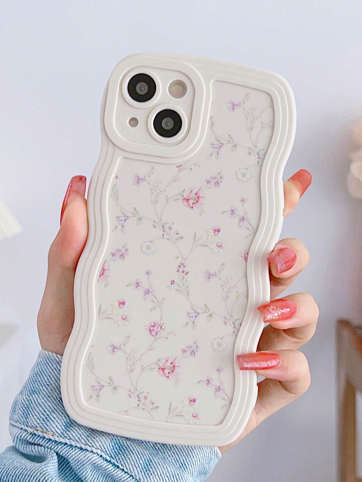 1pc Transparent Ditsy Floral Pattern Full Coverage Tpu Phone Case Compatible With Apple