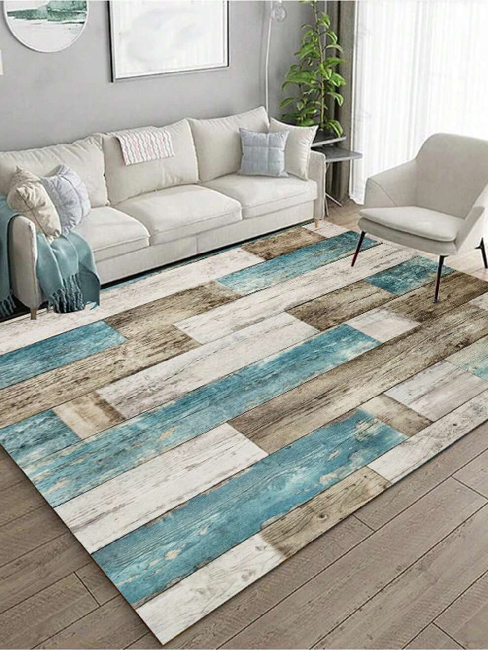 1pc Stripe Pattern Rug, Modernist Polyester Non-slip Bedroom Rug For Home