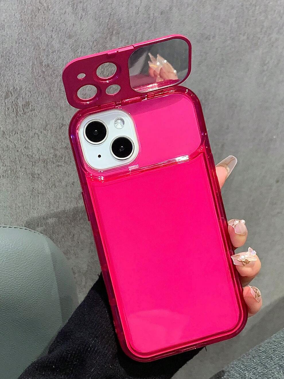 Pink Neon Clear Phone Case With Mirror Compatible With Apple IPhone 15/15Pro