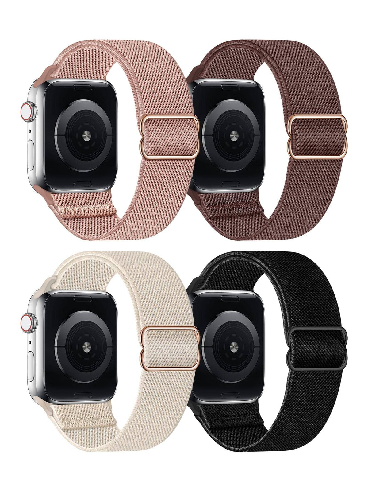 4Pcs/Set Stretchy Nylon Solo Loop Compatible With Apple Watch Band 49mm 45mm 44mm 42mm 41mm 40mm 38mm Men Women, Soft Nylon Elastic Braided Strap Compatible With Apple Watch Ultra 2, Series 9/8/7/6/5/