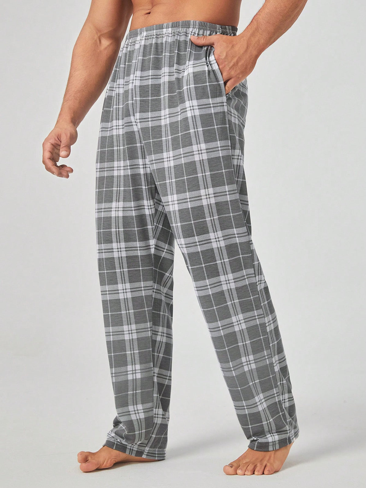 Men Plaid Print Elastic Waist Sleep Pants