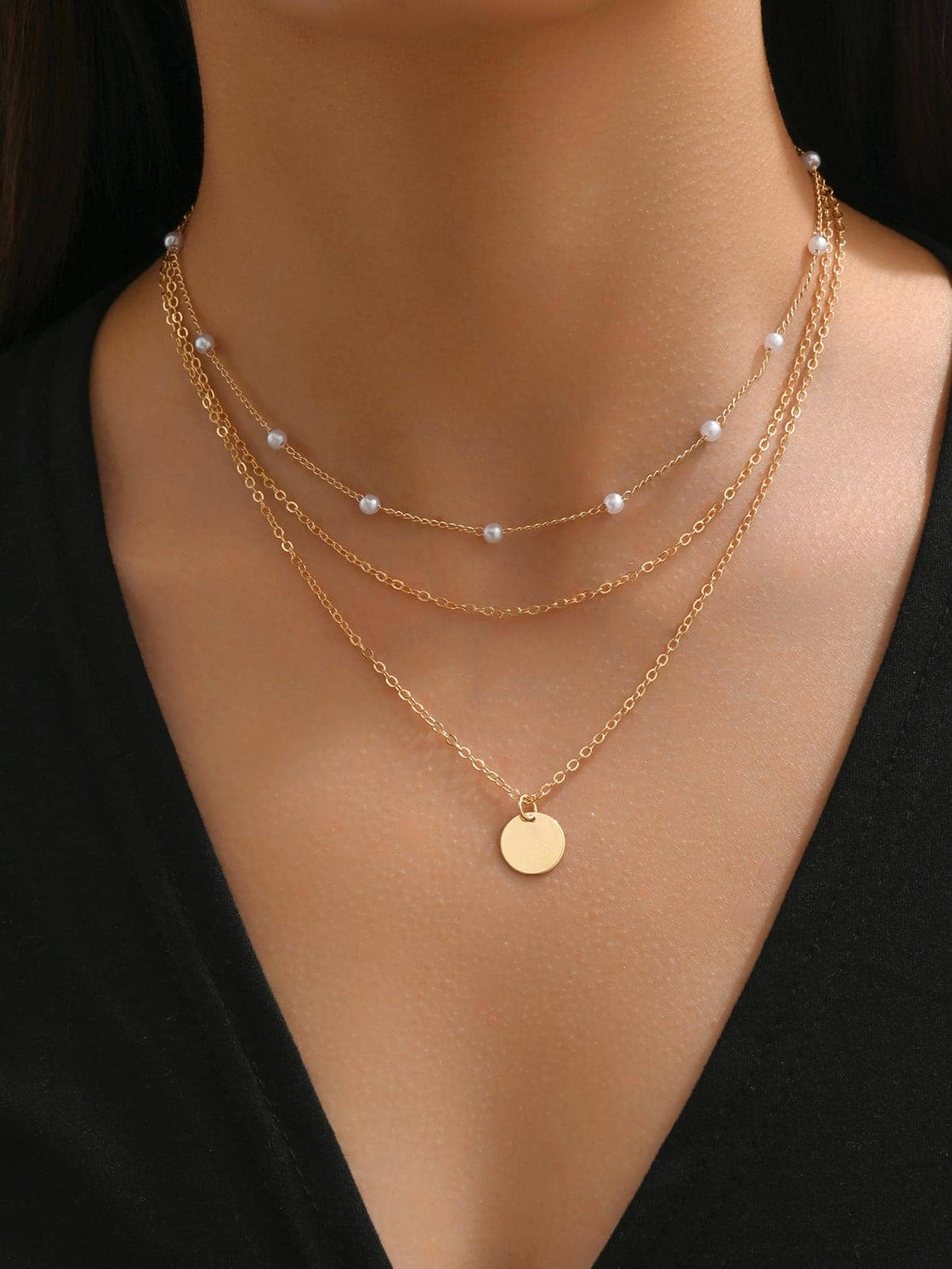 1pc Elegant Light Luxury Multi-Layer Imitation Pearl Women's Multi-Layer Necklace, Layered Necklace