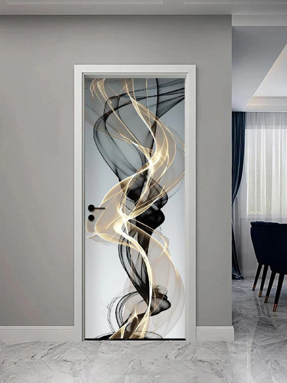 2pcs/set PVC Door Sticker, Modernist Abstract Pattern Door Decoration Self-adhesive Sticker For Home