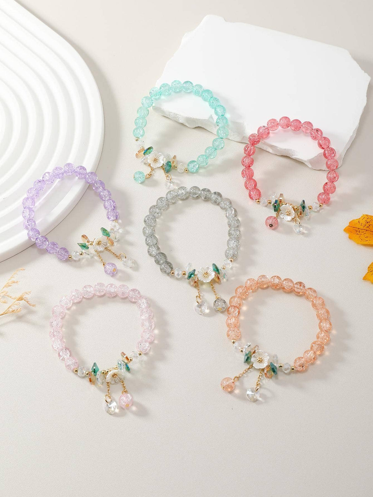 6pcs/set Fashionable Flower Decor Beaded Bracelet For Women For Gift