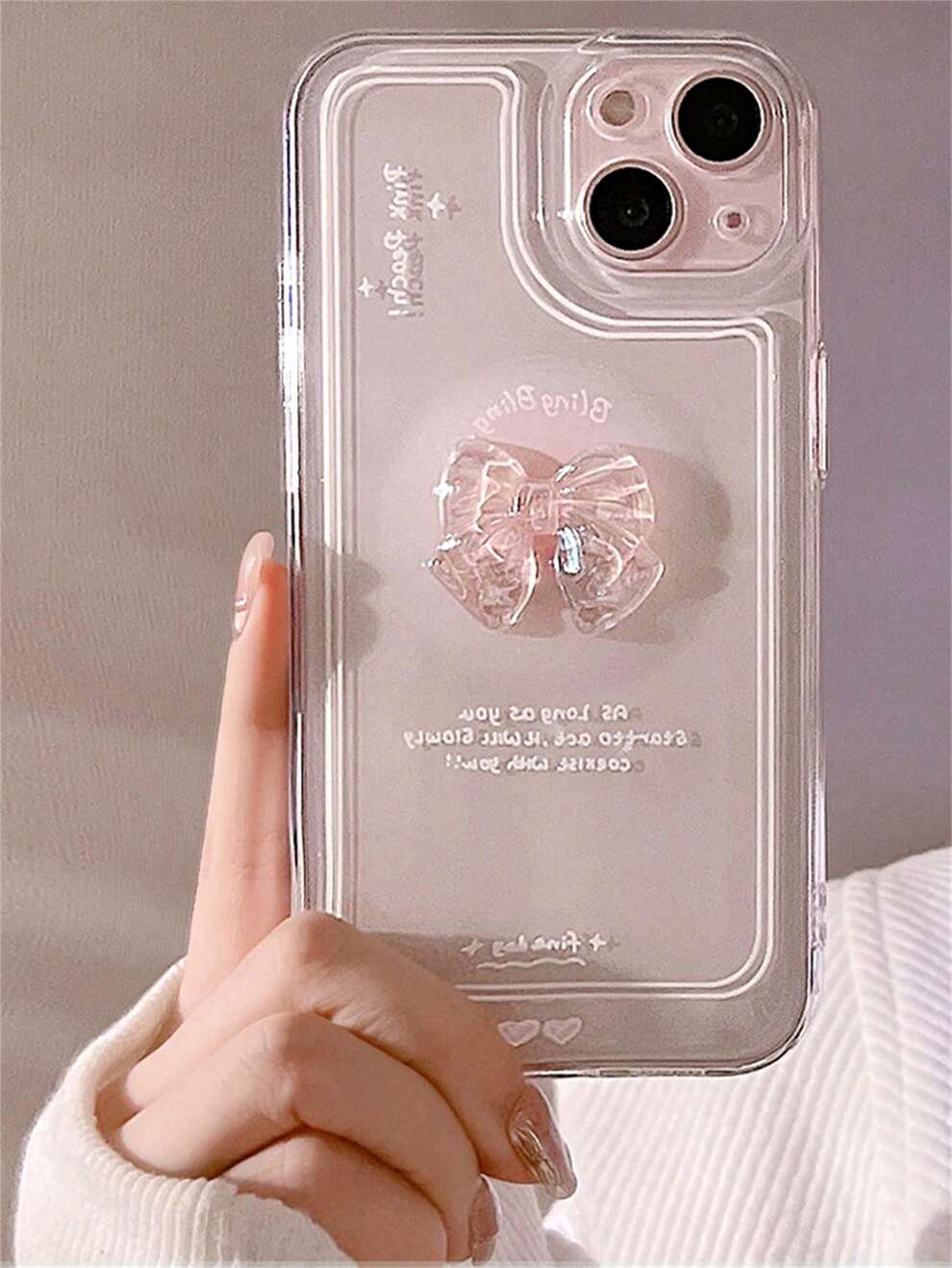 Transparent Cute Bow Phone Case Compatible With iPhone15/15Plus/15Pro/15Promax