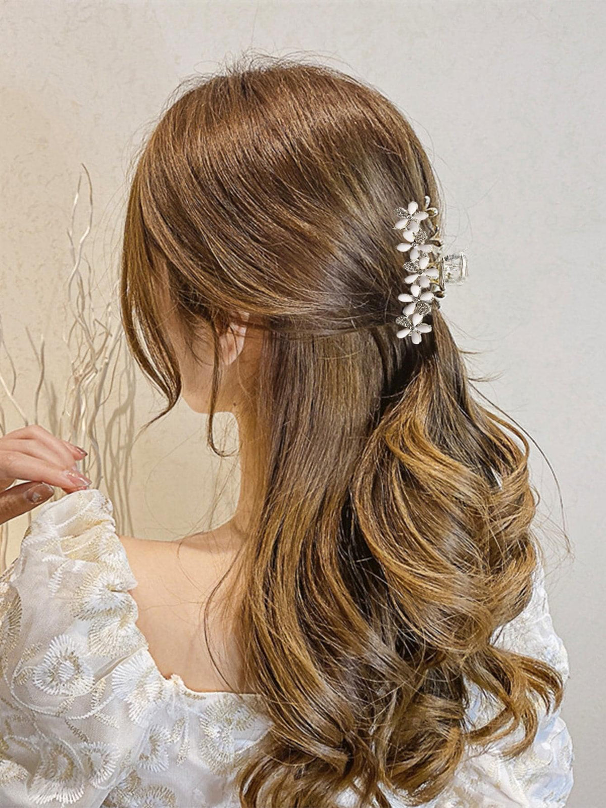 Rhinestone Flower Decor Hair Claw Elegant