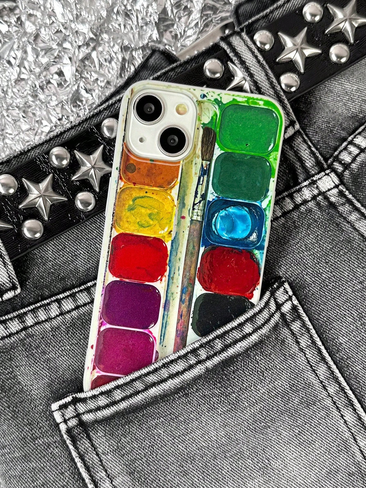 1pc Colorful Printed Dyeing Black Mobile Phone Case Compatible With IPhone/Samsung Phones