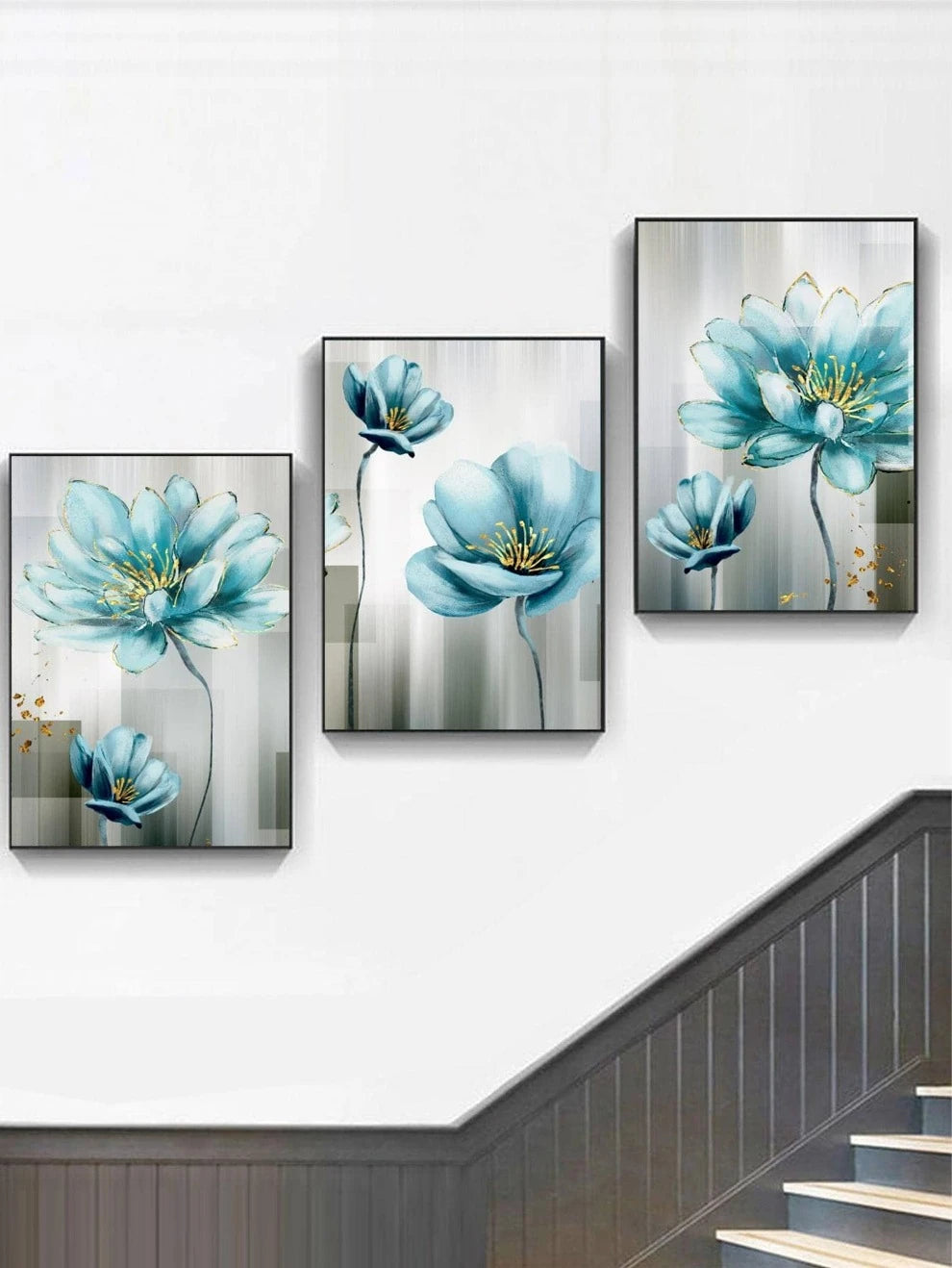 3pcs Floral Pattern Wall Sticker, Royal Blue PVC Self Adhesive Wall Art Decal, For Home Decor