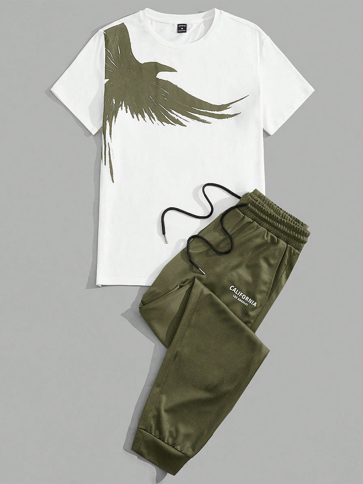 Manfinity Homme Men Cotton Eagle Print Tee & Letter Graphic Drawstring Waist Pants