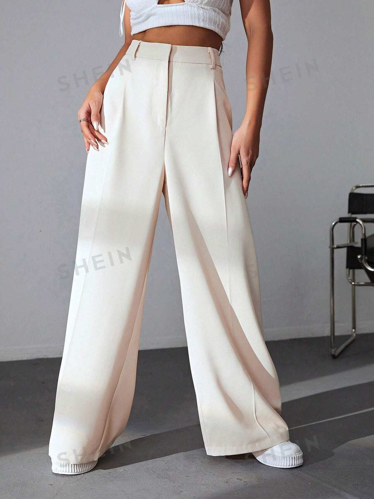 SHEIN EZwear Solid Color High Waisted Pants