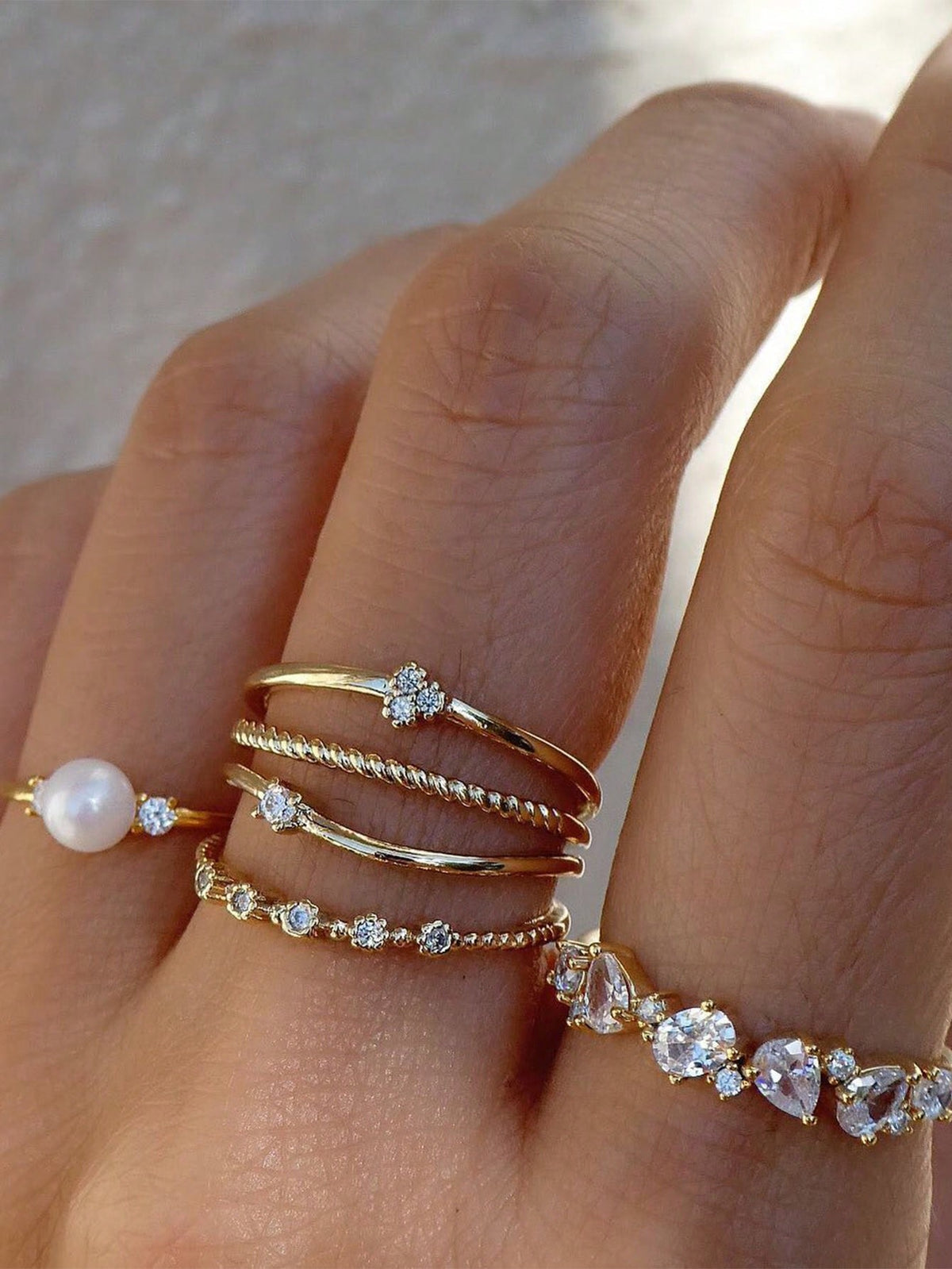 6pcs/Set Rhinestone & Faux Pearl Decor Ring