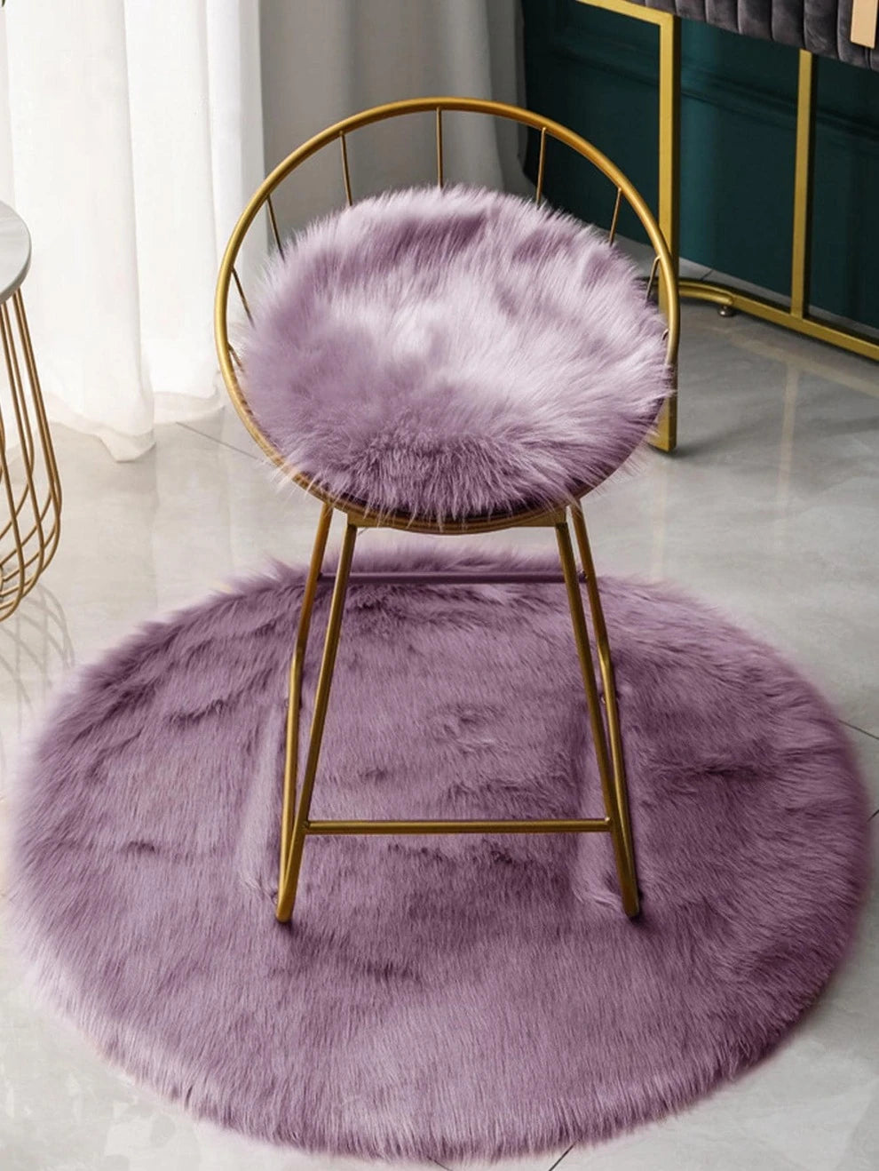 1pc Solid Fuzzy Round Rug