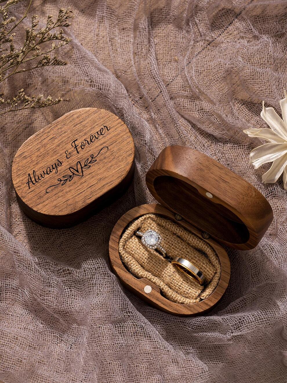 1pc Wooden Ellipse-Shaped Ring Box For Wedding Proposal, Gift For Valentine's Day