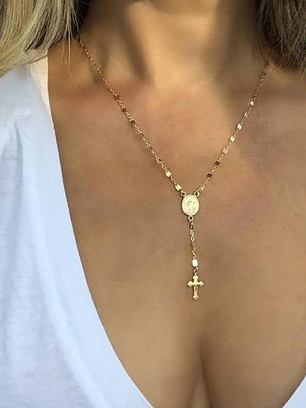 Cross Charm Y Lariat Necklace