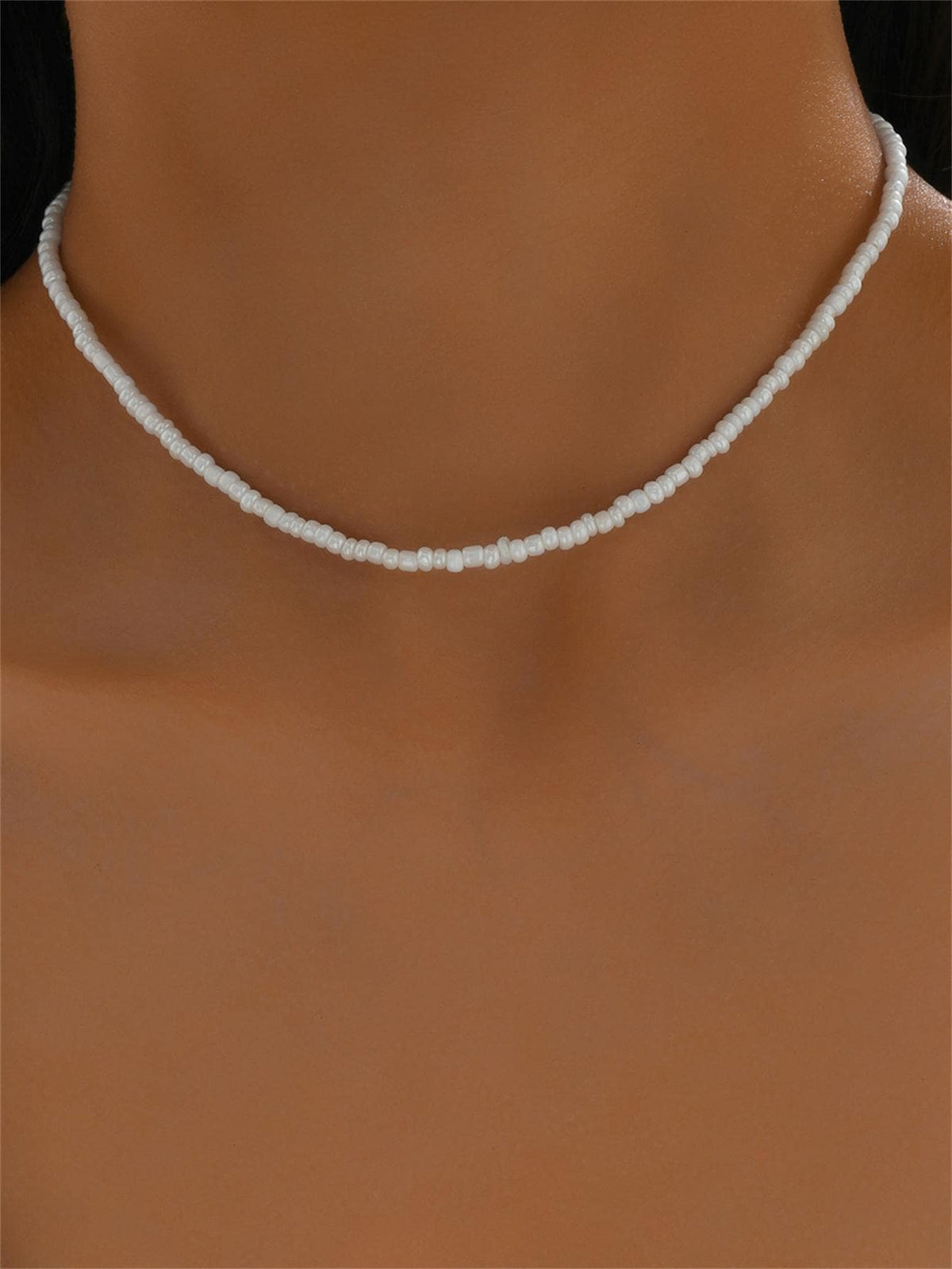 1pc Bohemian Style White Plastic Beaded Double Layered Necklace, Handmade, Suitable For DIY With Various Pendants, Summer Collarbone Chain Accessory